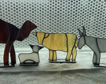 Nativity stained glass 4 piece Animal set