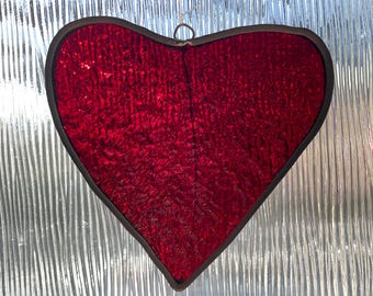 Stained Glass Heart Suncatcher: Red Window Decor, Customizable Gift