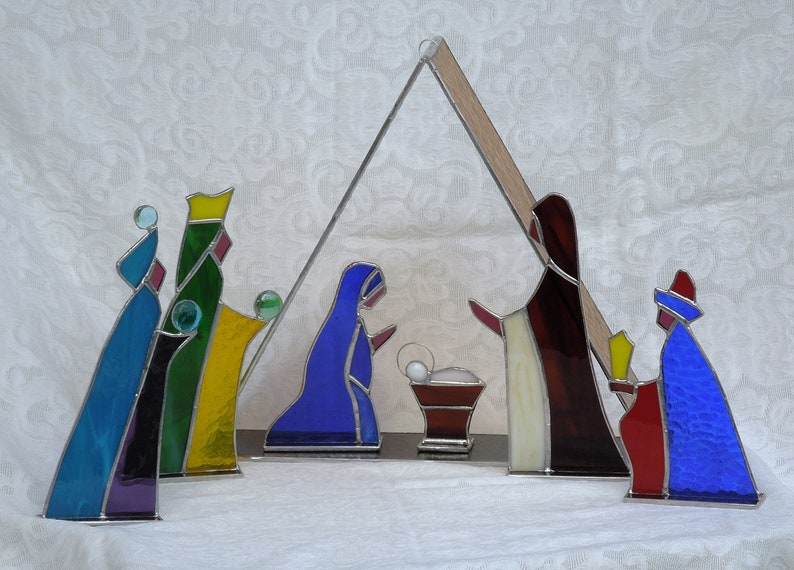 Stained Glass Nativity Creche Etsy