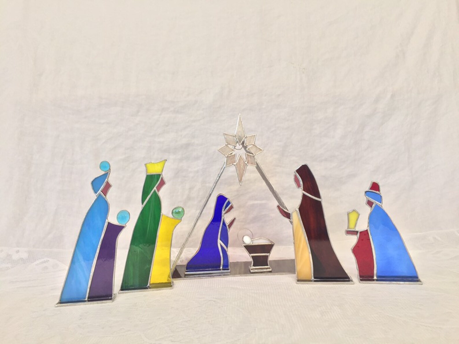 Nativity Set 6 piece Stained Glass Etsy