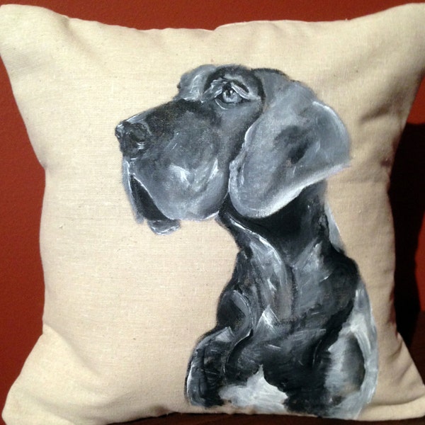 Dog Painting- Gray Great Dane Painted Pillow Decoration