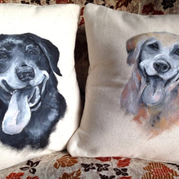 CUSTOM Painted Pillow of Your Pet, Image Painted From Photo, Personalized Unique gift, Pet Loss Memorial, Pet Portrait