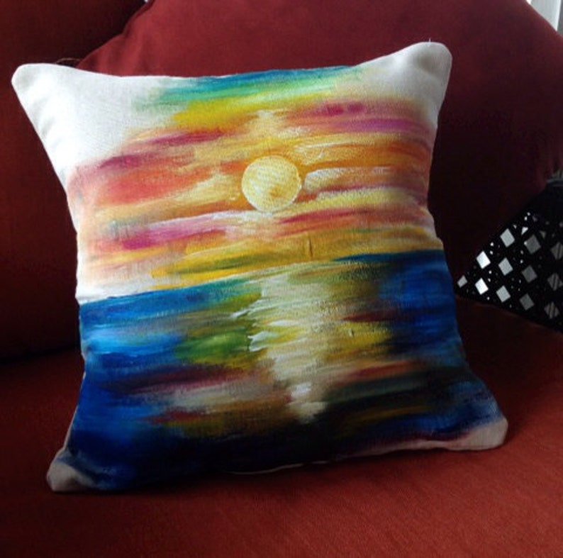 Colorful Sunset Painted Pillow One of a Kind Etsy