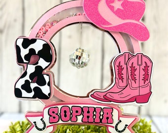 Cowgirl Disco Cake Topper Shaker: Custom Rodeo Party Decor