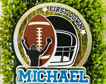 Personalized Football Cake Topper: First Down Birthday Party Decor