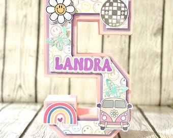 Personalized Groovy 3D Number, Five is a Vibe Birthday Centerpiece
