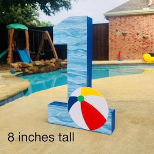 Pool Party Number Centerpiece: Acrylic Painted Paper Mache, 8-Inch