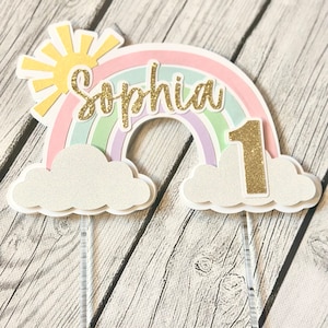 Personalized Rainbow Cake Topper: Pastel Birthday Party Decor