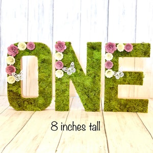 Moss Letters Photo prop, Moss Letters Centerpiece, Cake Smash prop, Enchanted garden party, Garden birthday, Fairy Birthday, Paper Mache