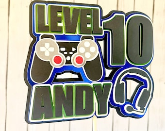 Gamer Birthday Cake Topper: Level Up Party Decor