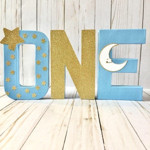 Twinkle Star First Birthday Centerpiece: Gold Glitter Number Photo Prop