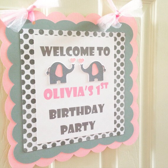 Elephant Door Sign 1st Birthday Elephant Theme Party Pink Etsy