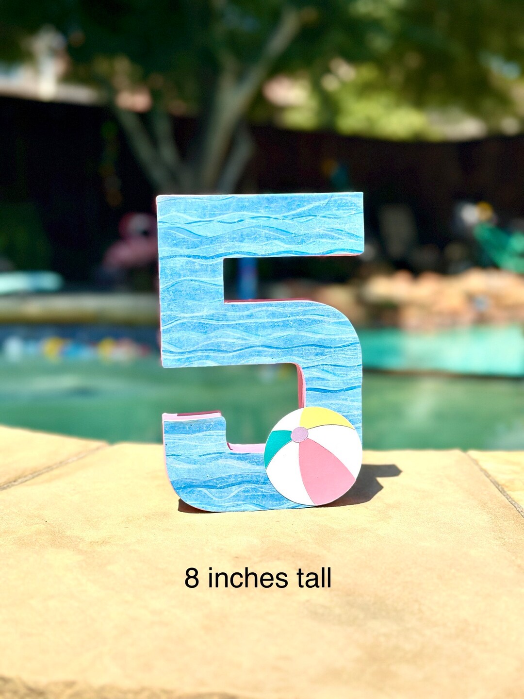 Pool Party Number Centerpiece: Acrylic Painted Paper Mache Birthday ...