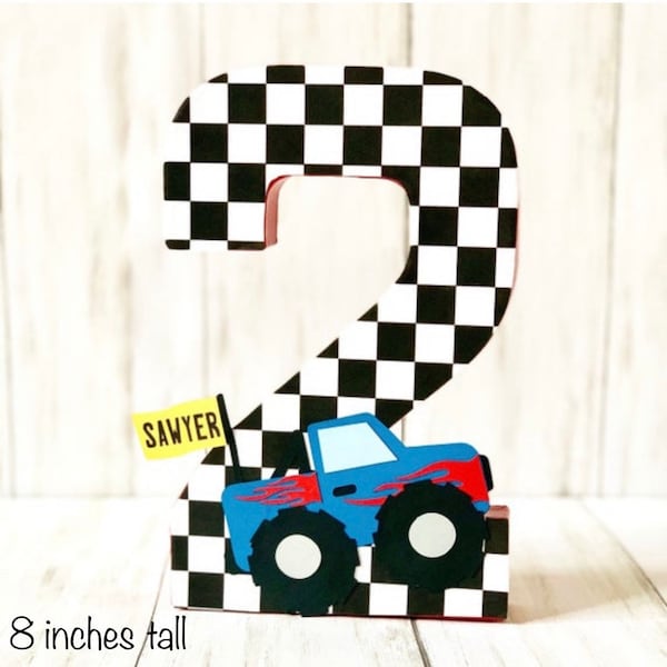 Monster Truck Birthday Party, MonsterTruck, Monster truck Centerpiece, Truck Party, signs, First birthday decor, Age number, Photo prop