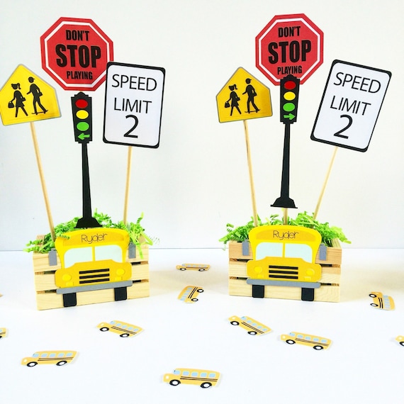 School Bus Centerpiece Set Of 2 School Bus Party School Bus Etsy