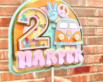 Two Groovy  Cake Topper Shaker: Custom Party Centerpiece