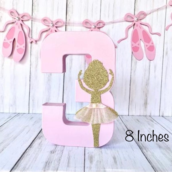 Pink & Gold Ballerina Number Centerpiece: Ballet Birthday Party Decor