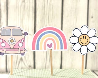 Groovy Cupcake Toppers: Double Sided, Handmade Birthday Party Decorations
