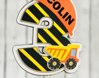 Personalized Construction Cake Topper: Dump Truck Birthday Party Decor