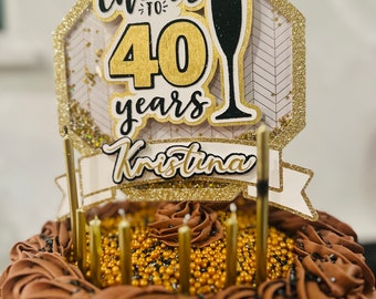 40th Birthday Cake Topper: Gold Glitter Shaker, Custom Party Decor