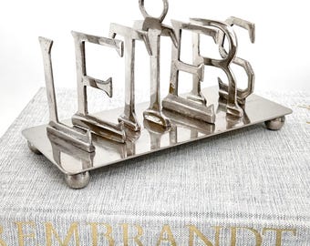 Vintage Letter or Mail Holder: Silver-Plated Metal Organizer