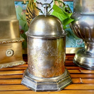 Vintage Floral Etched Metal Silver and Gold Patina Lidded Container