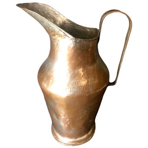 Large 14.5&quot; Vintage Copper and Silver Metal Pitcher - Rustic Copper Kitchen Decor