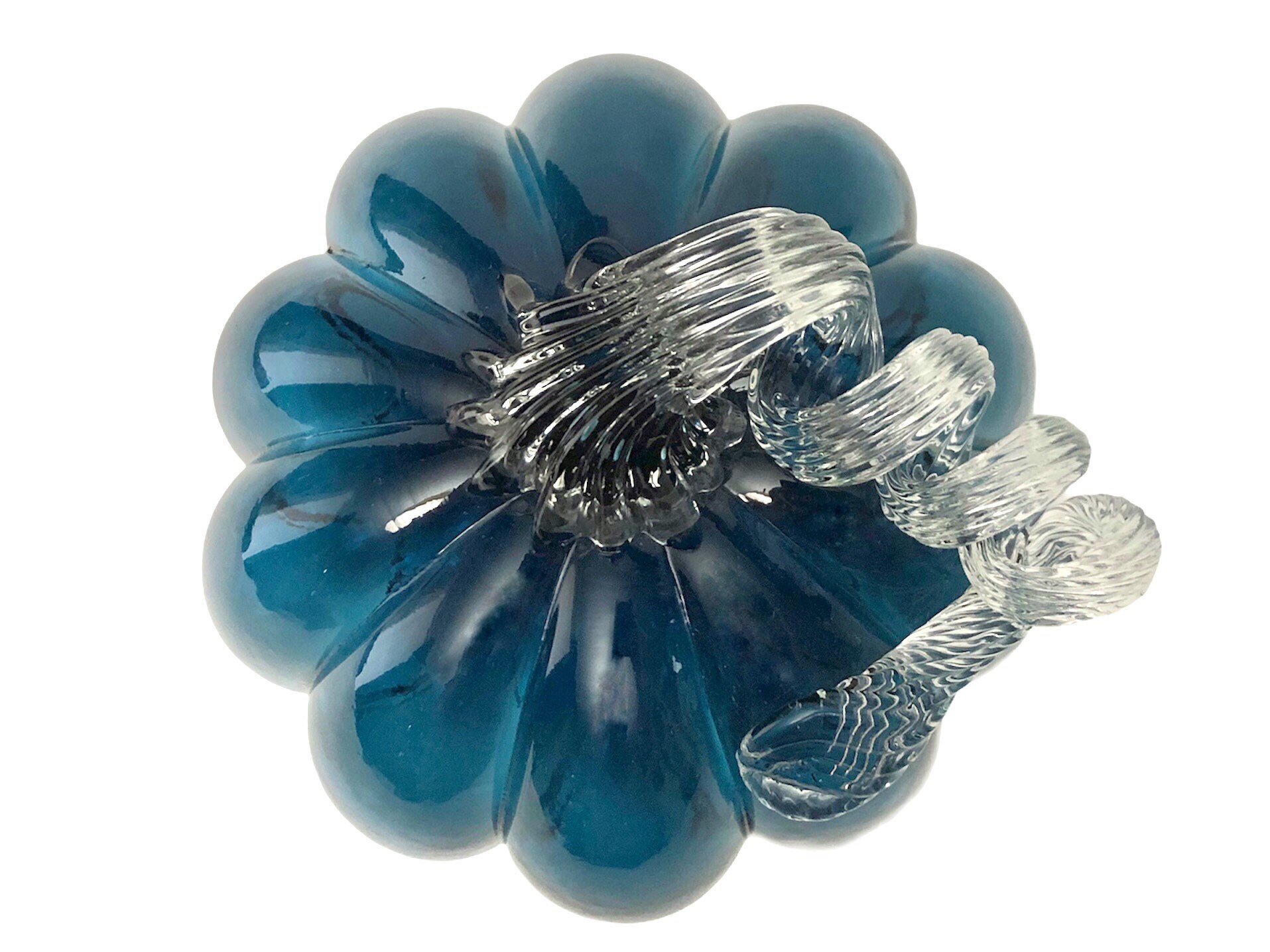 Blue Hand Blown Glass Pumpkin with Clear Spiral Stem | Etsy