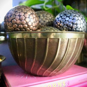 Vintage Brass Swirl Textured Bowl - Decorative Display Bowl