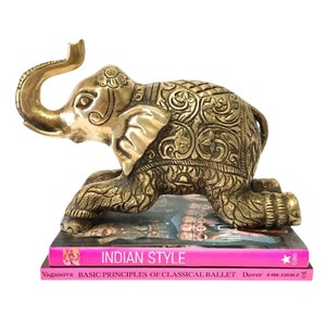 Vintage Heavy Brass Elephant Figurine Statue - Gold Metal Elephant Decor