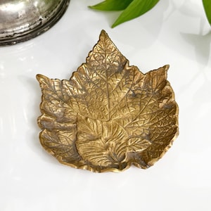 Vintage Brass Leaf Tray - Small Trinket Catchall Tray