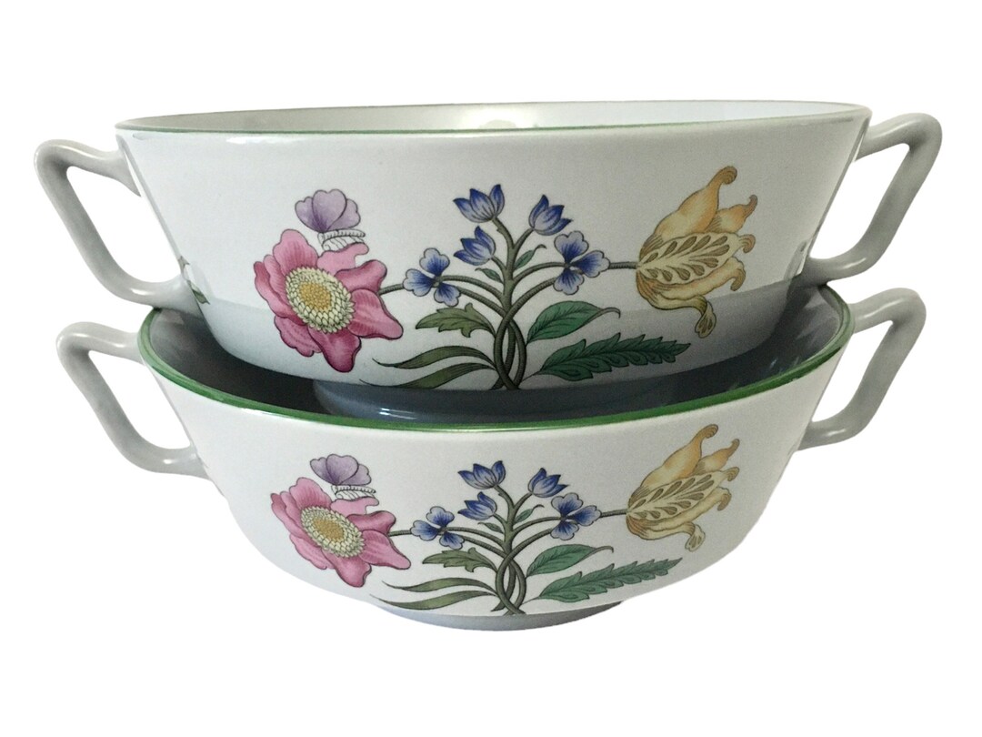 2 Spode Summer Palace Soup Bowls With Handles Etsy