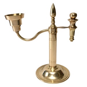 Vintage Brass Adjustable Candlestick Holder with Handle and Round Base - Made in Hong Kong