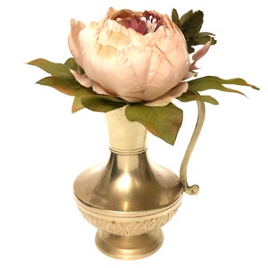 Vintage Brass Pitcher Bud Vase - Embossed Etched Floral Details Vase