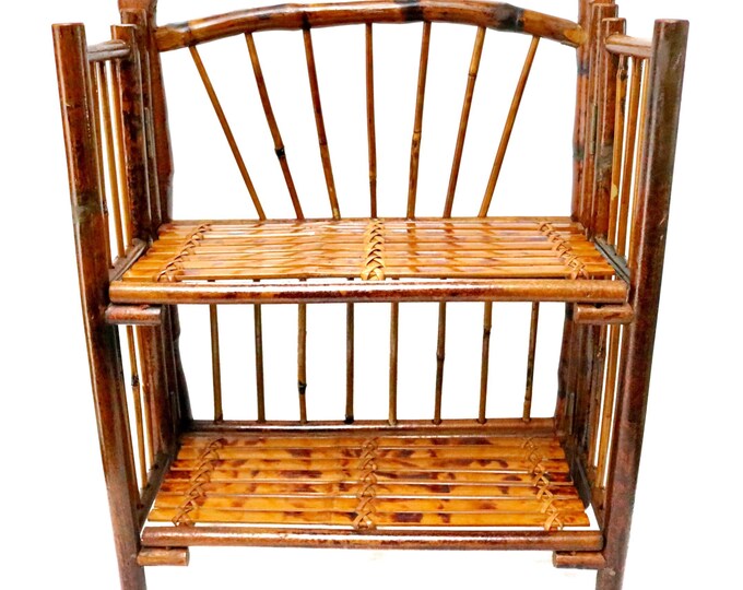 Vintage Bamboo Standing Display Shelf - 2 Tier Boho Shelving Folding - Etsy