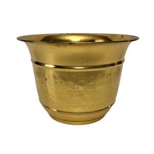 Vintage Small Hammered Brass Planter - Round Gold Metal Indoor Planter