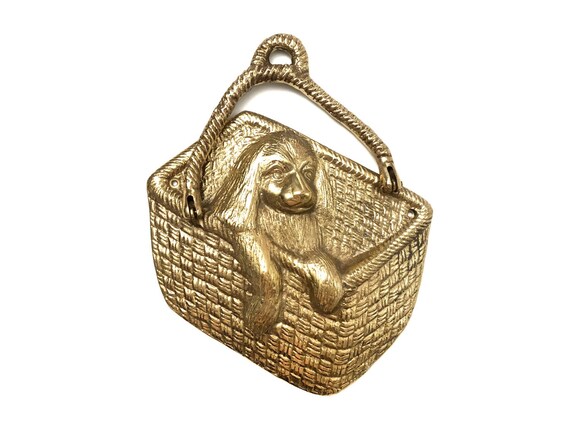 Vintage Brass Dog Door Knocker Puppy In Nantucket Basket Door Knocker Brass Dog Hardware Decor