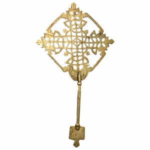 Vintage Brass Coptic Cross - Ethiopian Orthodox Religious Processional Cross