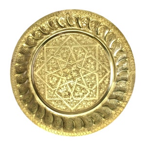 Vintage 13.5&quot; Moroccan Brass Tray