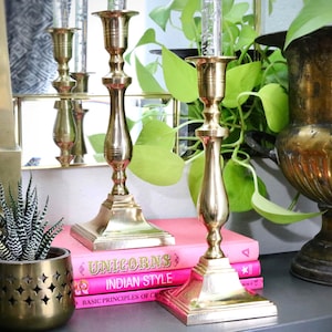 Vintage Pair of Brass Candlestick Holders - Solid Brass Candlesticks - Made in India