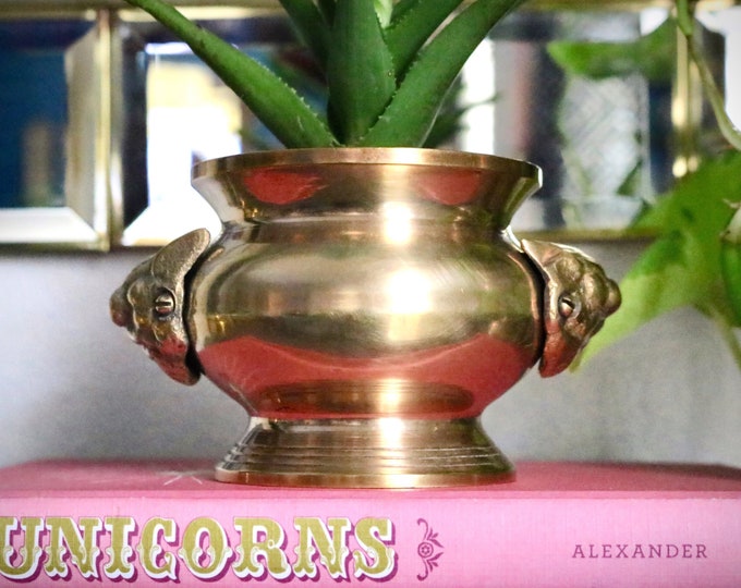 Vintage Small Brass Planter Lion Head Handles Pedestal Base Etsy