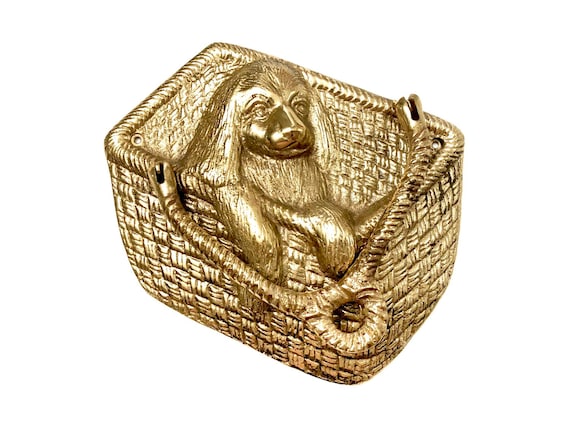Vintage Brass Dog Door Knocker Puppy In Nantucket Basket Door Knocker Brass Dog Hardware Decor