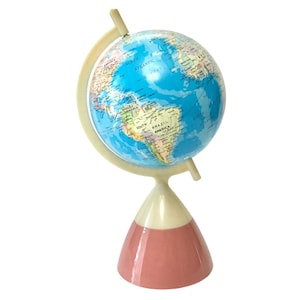 Small Vintage Retro Atlas Brand World Globe with Pink and Cream Base - Atomic Retro Style