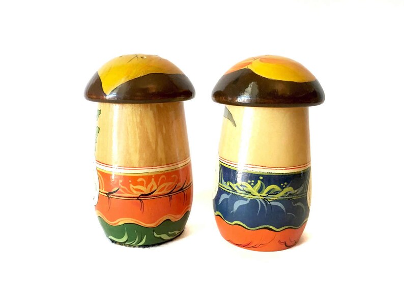 Vintage Pair of Painted Wood Salt and Pepper Shakers Set Farmer and Baker Salt Pepper Men