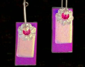 Silver Hoop Earrings for Woman made from Pink and Gold Color changing Dichroic