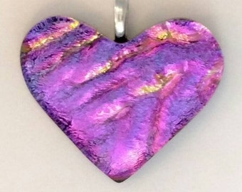 Large Purple Heart Necklace, made of Fused Dichroic Glass, Unique Gift for sister