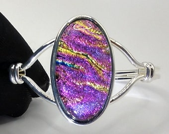 Unique Mothers day Gift for her, a Beautiful Purple Artisan Fused Dichroic Glass Cuff Bracelet, Handmade Layered Glass Art by Ornate Accents