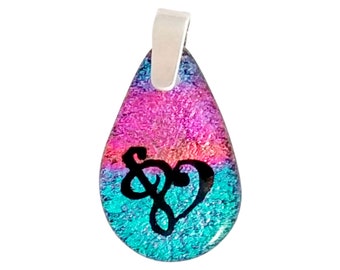 Music Symbols Heart Necklace, Unique Gift for Musician Dichroic Glass Jewelry made by Ornate Accents