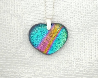 Sweet Colorful Heart Necklace, Made from Beautiful Dichroic glass