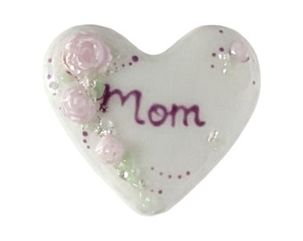 Unique Mother's Day Gift, Fused Glass Pocket Heart, or request it to be made into a Plant Stake, Magnet, or in a Frame